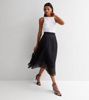 New Look Black Stripe Lace High Waist Midi Skirt